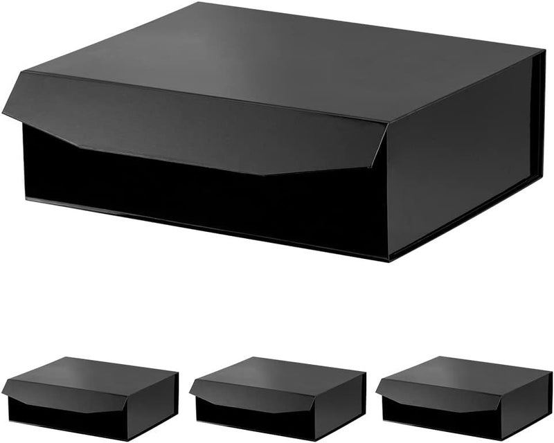 PACKGILO Black Extra Large Gift Box with Lid 4 Pcs 16.5 x 13 x 5.3 Inches, Gift Box large Black Gift Boxes for Presents Clothes Robe Wedding Dress Sweater,Reusable Foldable Bridesmaid Proposal Box（Glossy） - Image 1